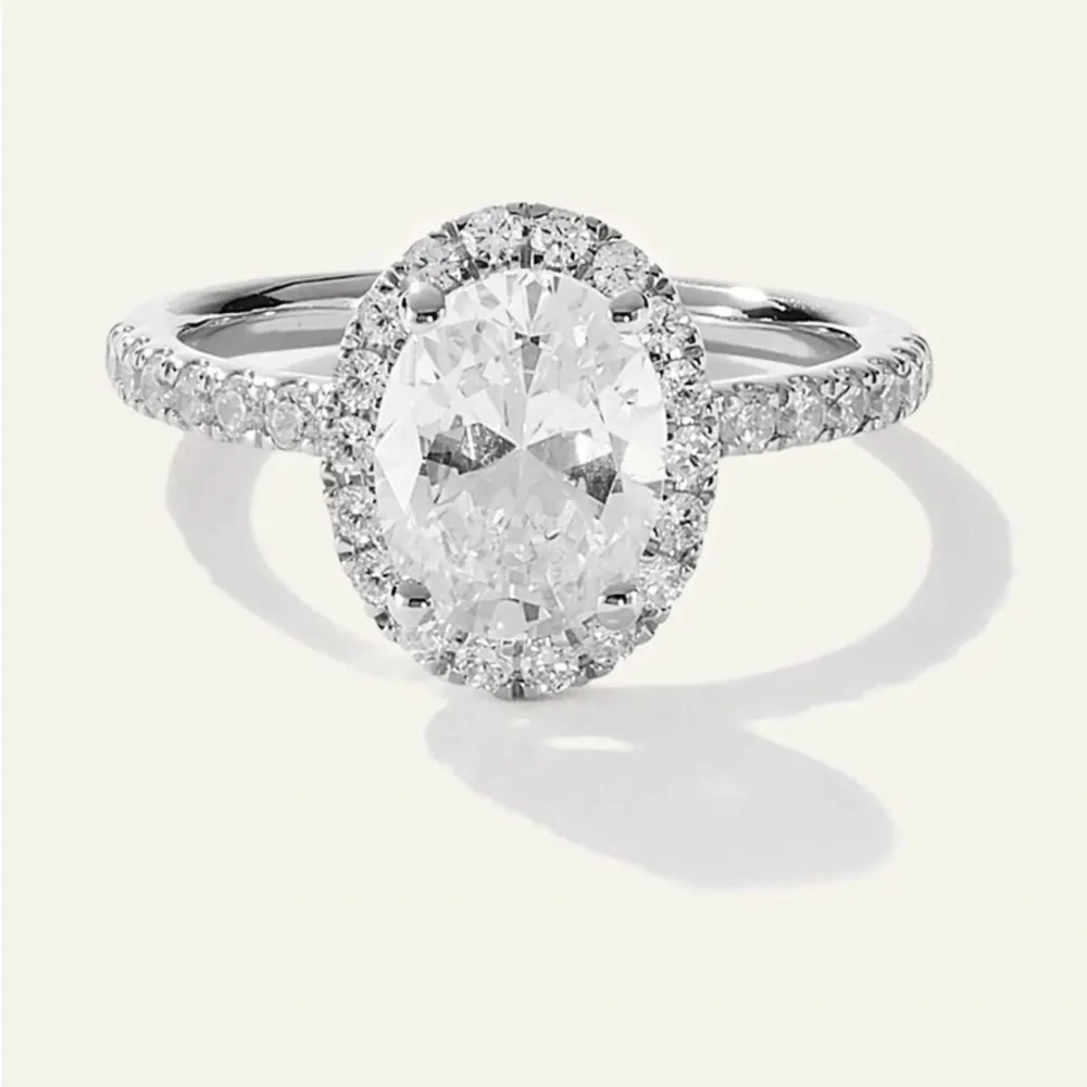 1.55ct Oval Lab Grown Diamond Halo Ring E VVS2 IGI Size 5 Engagement